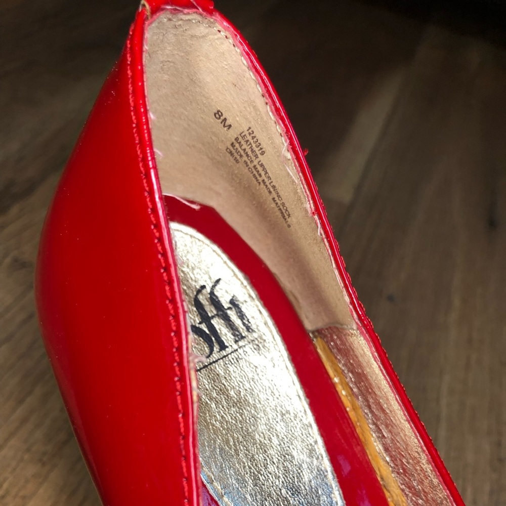 Soft Red Patent Leather Peep Toe Stacked Block Heel Size 8 - Picture 5 of 14